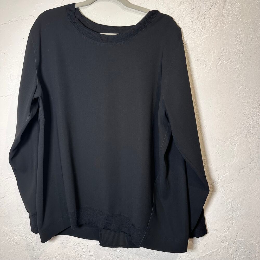 VINCE. XL Black Crew Ribbed Neck Inverted Pleat Pullover Sweater Sweatshirt